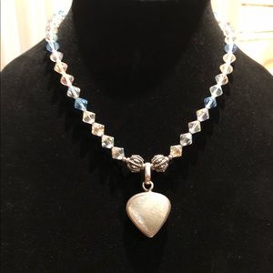 Bali sterling silver druzy pendant & Swarovski Crystal Necklace set.